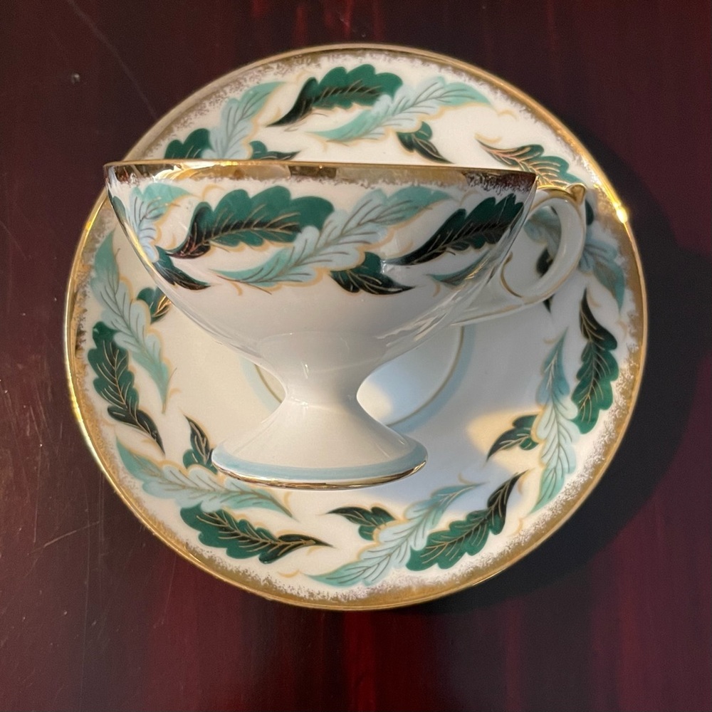 Shafford Japan Teal Green Leaf Teacup & Sauce